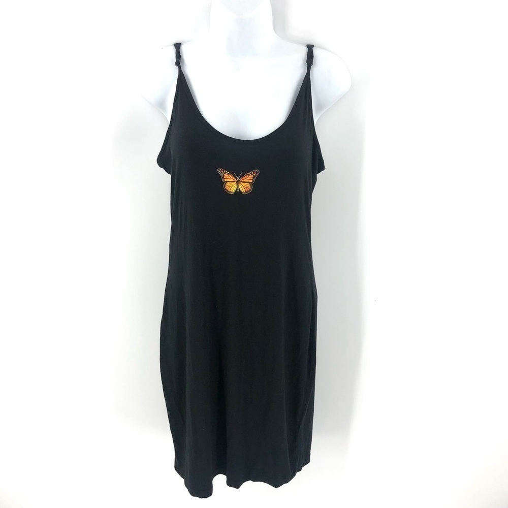 Y2K Butterfly Mini Dress 90’s Style Stretch Bodycon Slip Dress Black Size Large - Picture 2 of 9